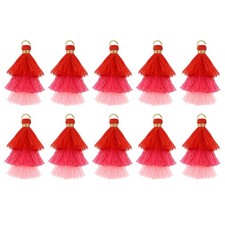 10PCS Tiny Tri-Layered Tassels Bohemian Keychains Red/Rose Red/Pink 