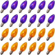 C7 Purple and Orange LED Light Bulbs 24 Pack, E12 Candelabra Base C7