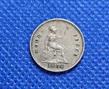 1854 Fourpence Groat Victoria British Silver Coin 4d