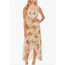 Vince Camuto Womens M Cream Floral Faux Wrap Sheer Sleeveless Maxi Dress NEW