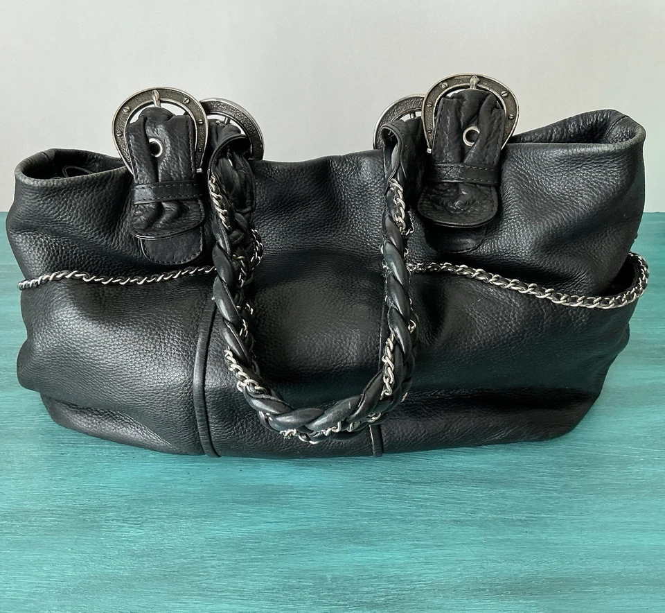 Bolso Hobo Betsey Johnson Vintage Y2K Cuero Negro Motociclista Rock Western Gitano Cartera Foto 2 de 4