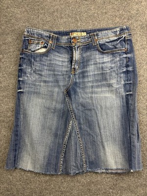 BKE Wendi Denim Skirt Womens 34 Blue Distressed Raw Hem Five Pocket Stretch