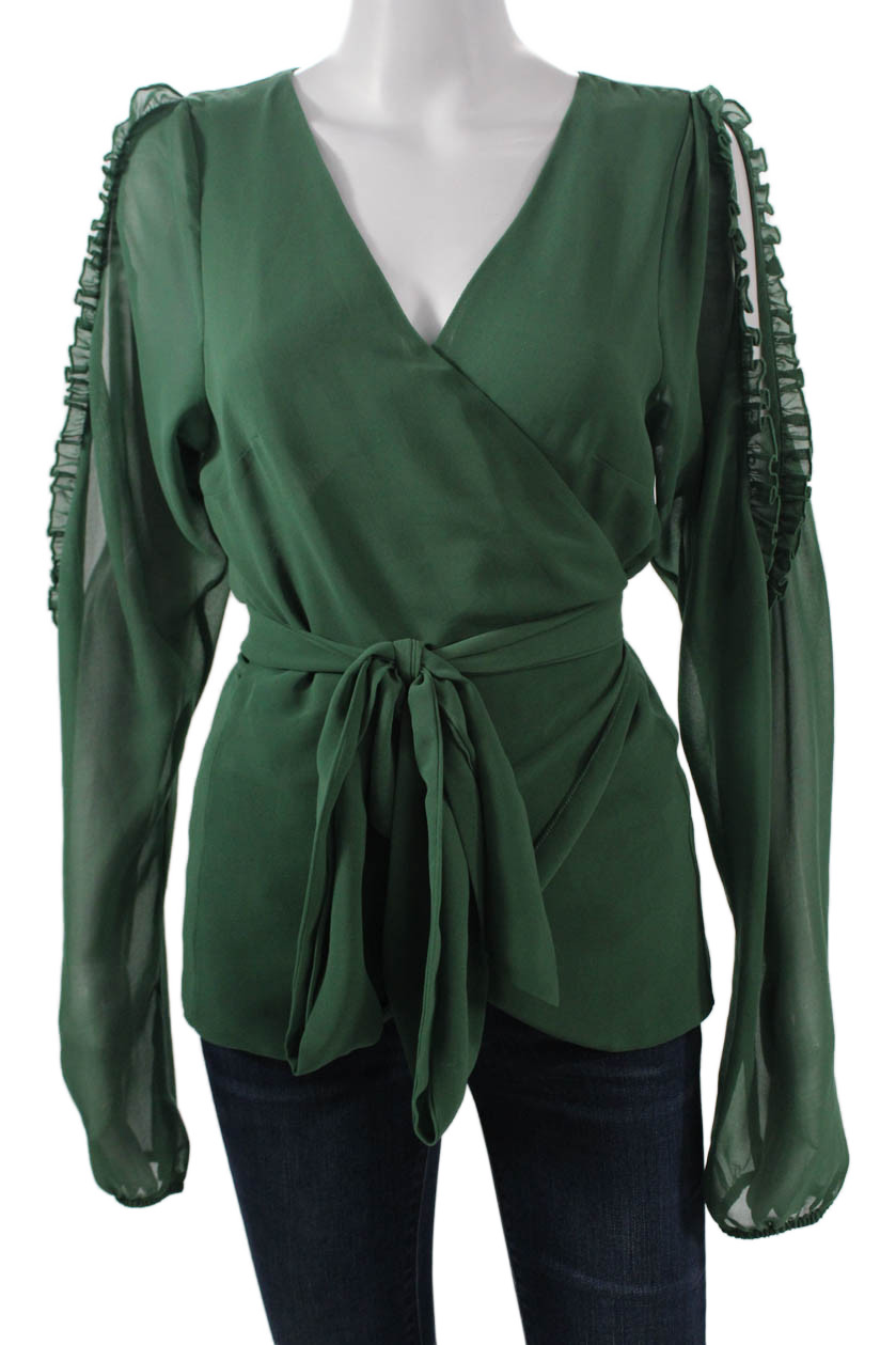 Majorelle Womens Bohemian Green V-Neck Tie Long Sleeve Blouse Size LFree Shipping in US $100+ Orders | $6.95 Orders Below