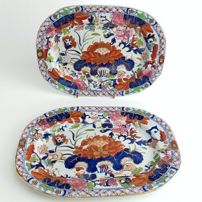 Water Lily by CJ Mason's Patent Ironstone Pair Small Platters Regency Georgian