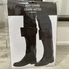 Pirate Boot Covers Black Santa Fancy Dress Up Halloween Adult Costume Accessory