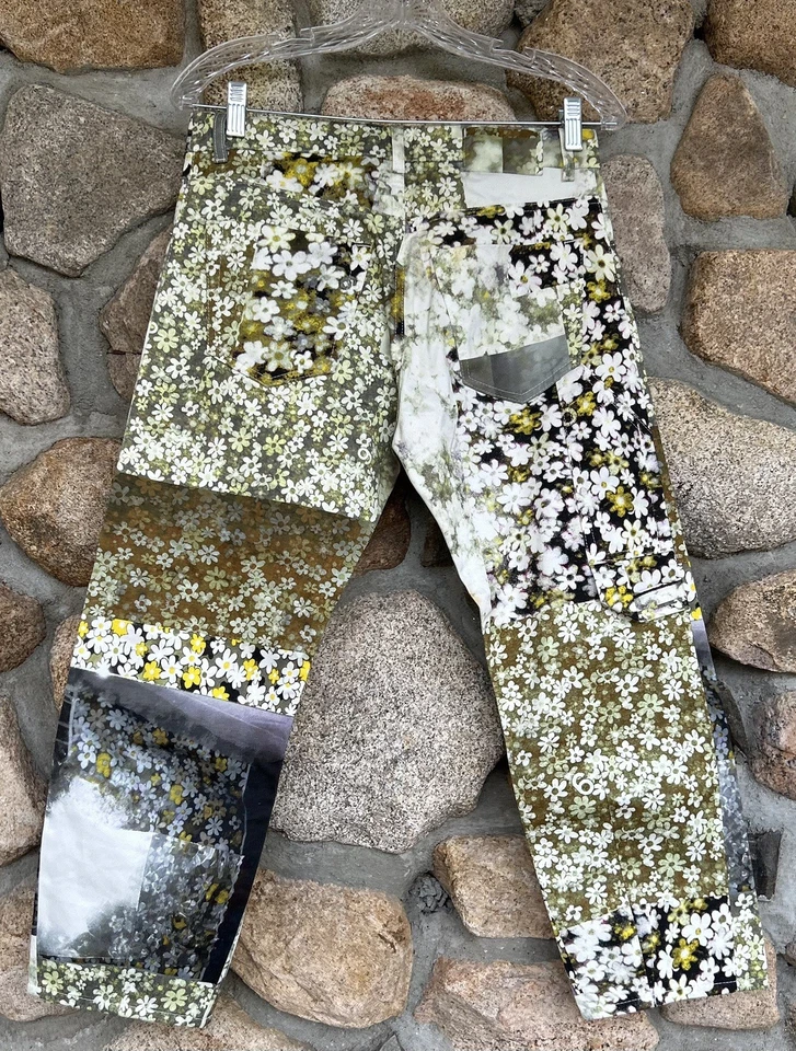 Pantaloni denim cropped patchwork stampa floreale MM6 MAISON MARGIELA SS 2016 taglia 38 - Immagine 3 di 4