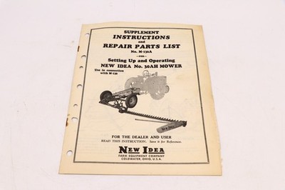 New Idea M-136A 30AH Mower Supplement Instructions & Parts C2