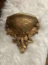 Vintage Gold Ornate Wall Pocket Shelf Homeco  Hollywood Regency French Country