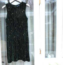 Vintage Green Velvet Dress Gold Detail Fully Lined Size 12