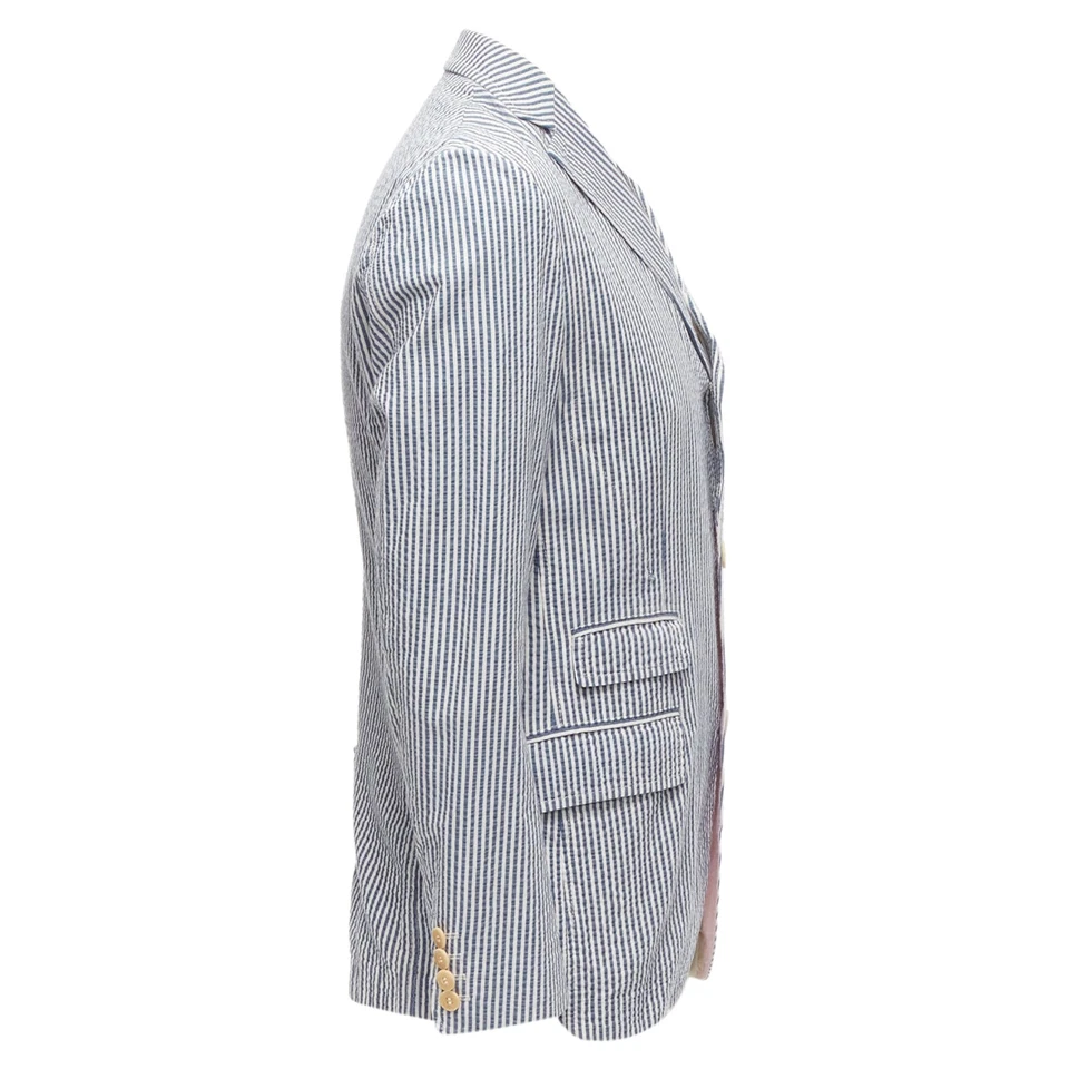 Chaqueta Blazer Junya Watanabe Hombre Rayas Seersucker Algodón Hombres Azul Talla 44 Foto 4 de 4