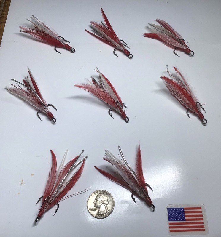 8 Dressed Size 4 Treble Hooks Hackle Feathers,flashing.Fly Tying