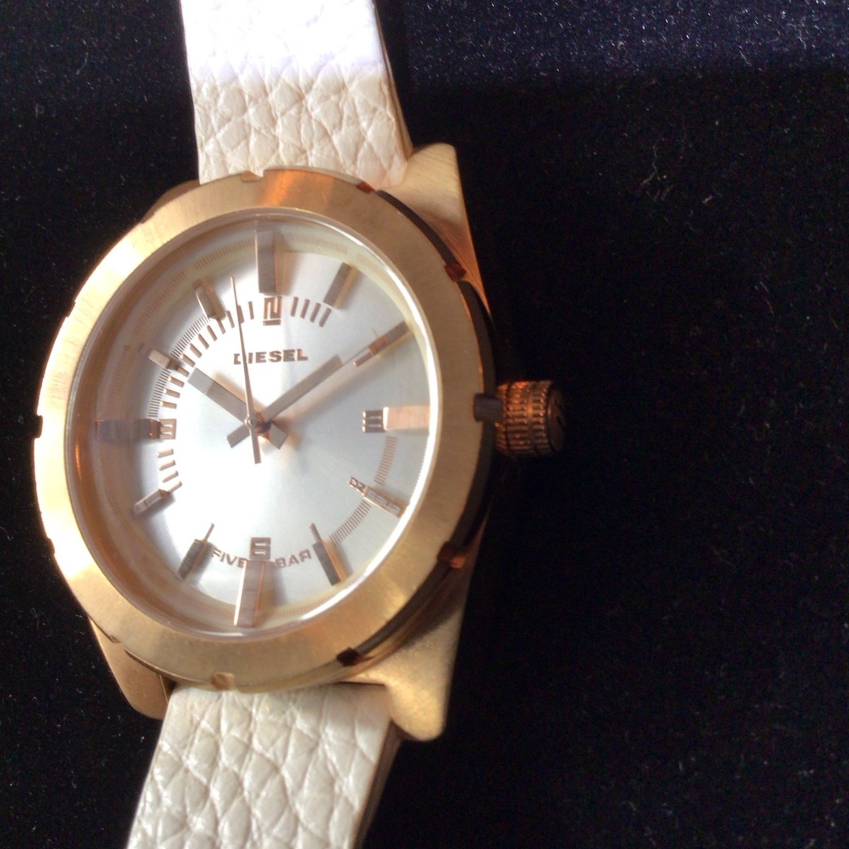 Vtg Diesel Good Company Rose Gold Watch, White Leather Band 