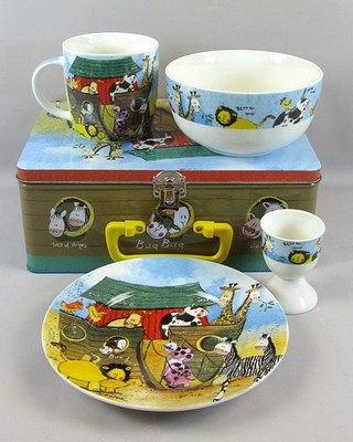 ALEX CLARK Kinderzimmer Set QUEENS 'Two by Two' Tiere Teller Schüssel Becher & Eierbecher