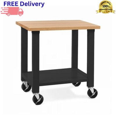 36'' Rolling Mobile Workstation Solid Wood Top Heavy-Duty Steel Cart 500lb Capaci