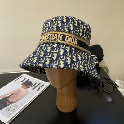 Women s Christian Dior Oblique Jacquard Bucket Hat Navy Blue Logo Band Sun Hat