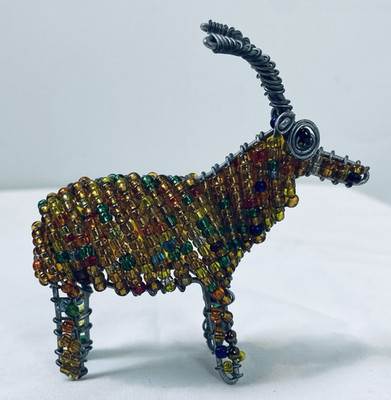 Handcrafted Wire And Glass Bead African Antelope Figure 3''