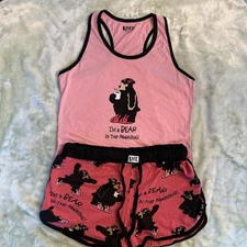 Lazy One womens BEAR Pink tank & short PJ set size small