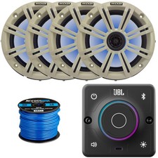 JBL Stereo Boat Receiver, 4x 6.5" 195W RGB LED Speakers, White Grille, 16G Wire