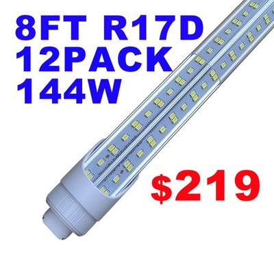 T8 R17D HO 8FT Led Tube Light Bulbs 144W Rotatable Led Shop Light 6500K 12Pack