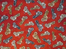HOG HARLEY MOTORCYCLES BIKER RULE THE ROAD RED COTTON FABRIC FQ