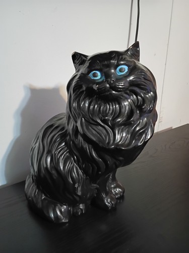 Black Vintage Ceramic Cat Blue Eyes 14" Rare 1979 - Picture 5 of 14