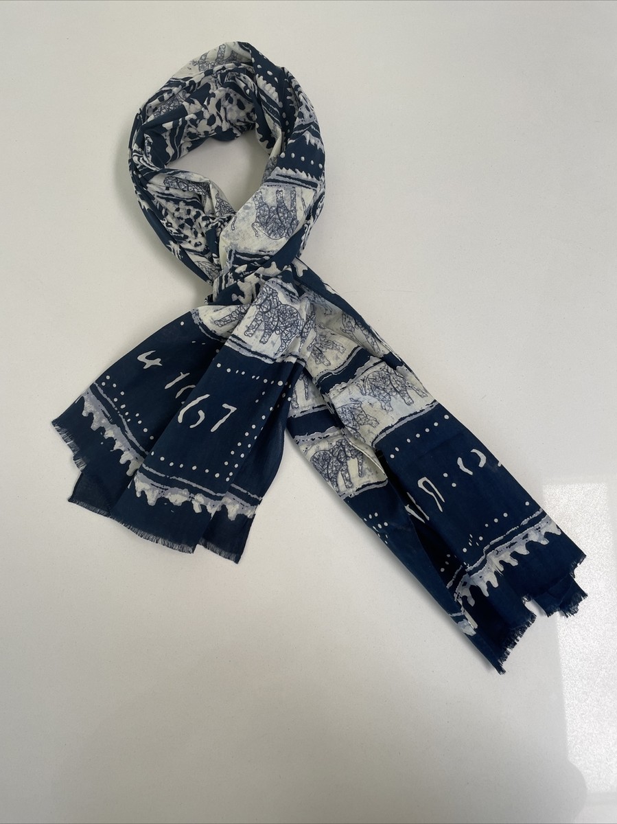 New. Ralph Lauren Double RL Scarf. 100% Cotton. 68” x 21” Navy
