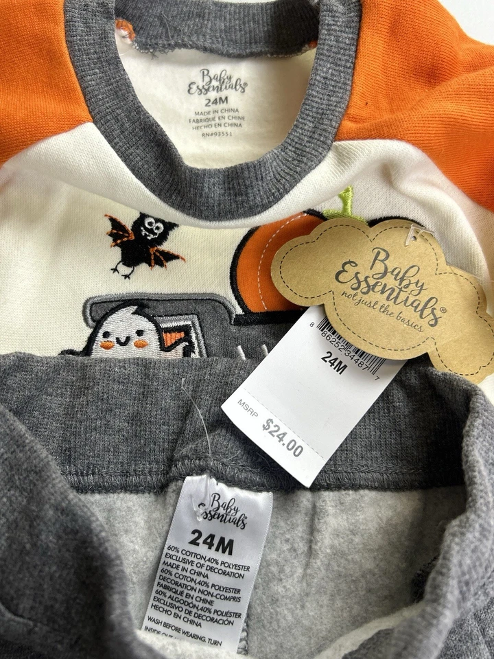 Conjunto de 2 peças masculinas Halloween Baby Essentials, caminhão basculante roupa de abóbora fantasma 24M novo com etiquetas - Imagem 3 de 4