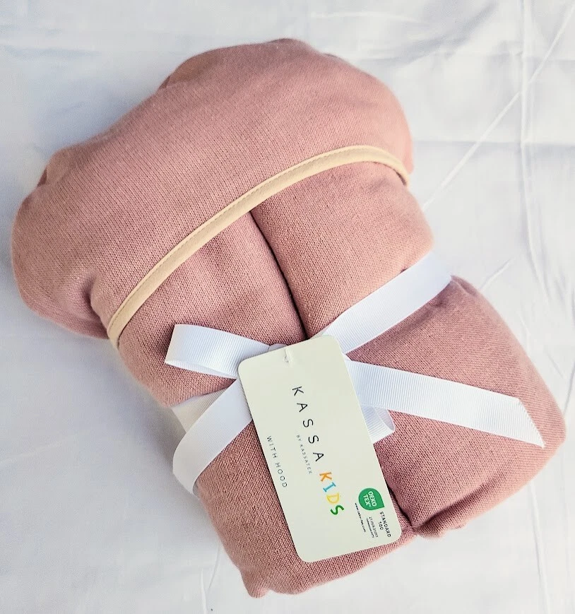 Kassatex Kassa Kids Hooded Towel 100% Cotton Oeko Tex Blush Pink 30x50 NIP