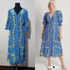 Monsoon Paloma Tea Dress in Blue Size eur 42, us10, uk 14