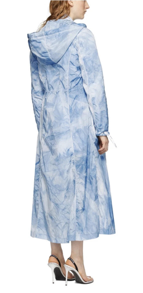 OFF WHITE Giacca impermeabile giacca antipioggia lungo cravatta blu tintura lunga 40 Kylie Techno