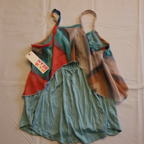 NWT Max & Bean Girls Blouse Top Shirt Size Large Chiffon Mix Media Green - Picture 2 of 6