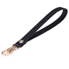 Leather Wrist Strap Wristlet for Purse Plain Leather Black With Gold Clasp
