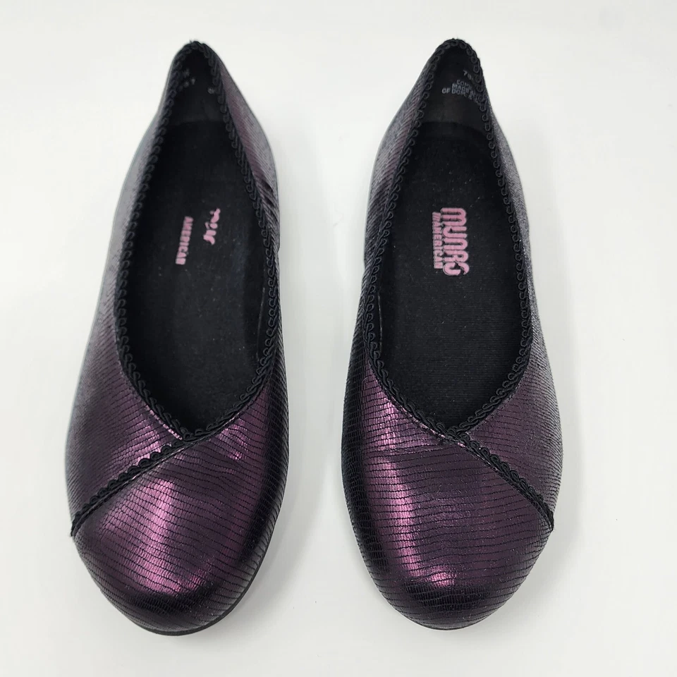 Munro Aurora Women 6 Wide Metallic Purple Snakeskin Texture Comfy Ballet Flats - Image 3 of 4