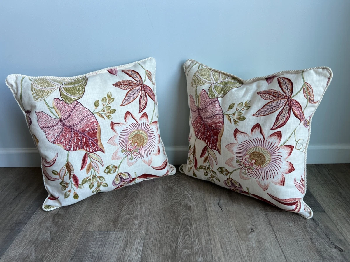 Set of 2 Handmade Throw Pillows Pink Floral Flower Houseplant