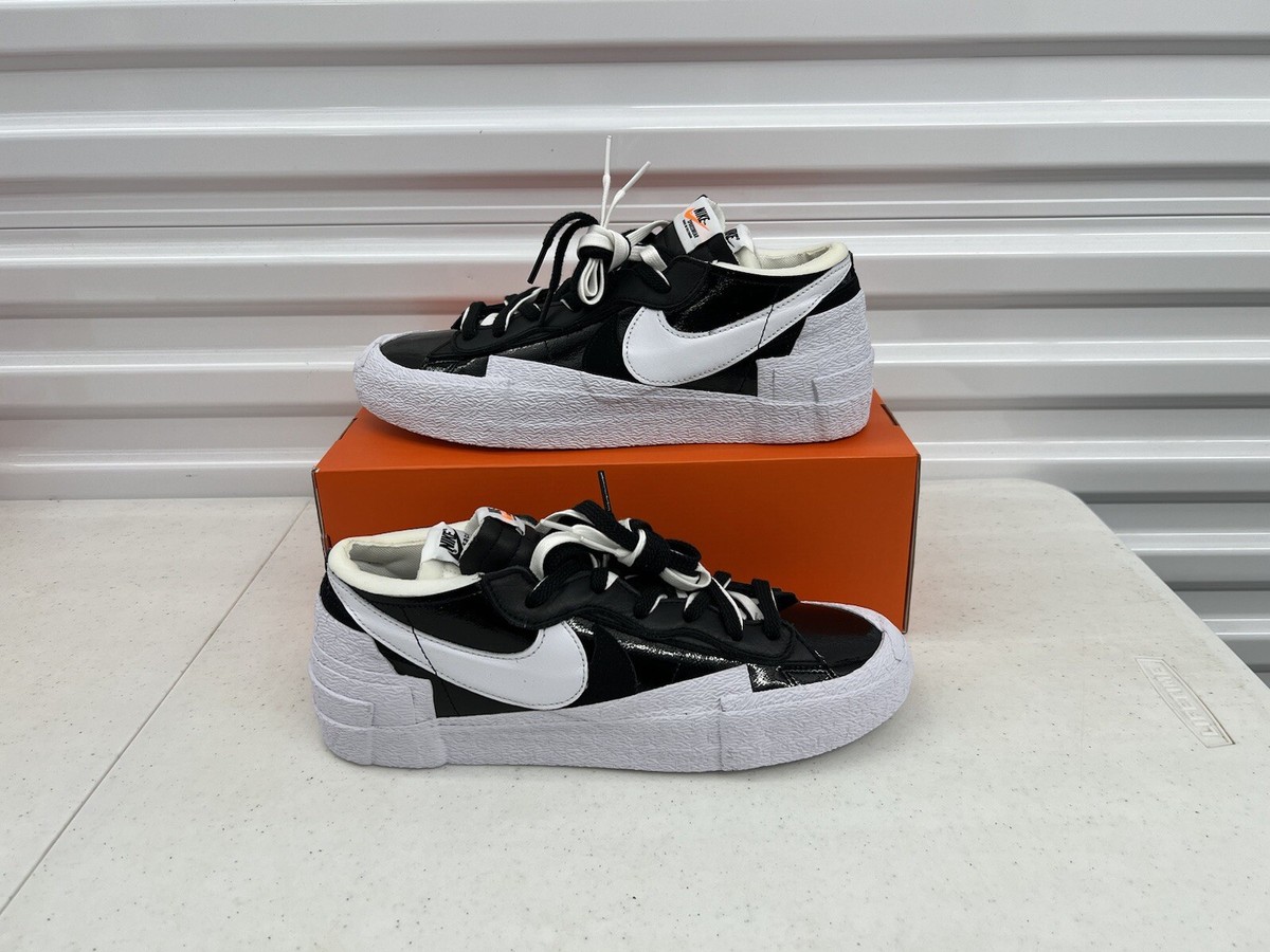 Size 11 Nike Blazer Low Sacai Black Patent Leather Men white shoes