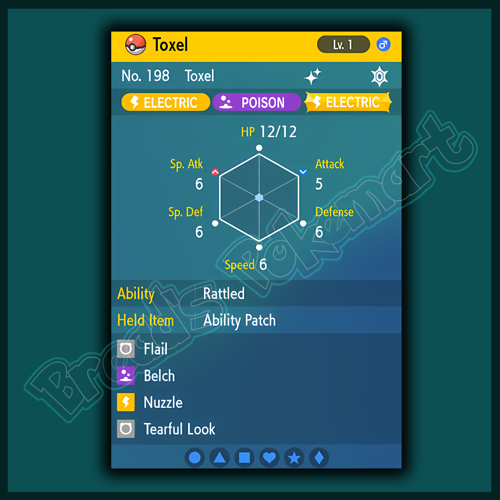 Pokemon Scarlet and Violet Shiny Toxel 6IV-EV Trained