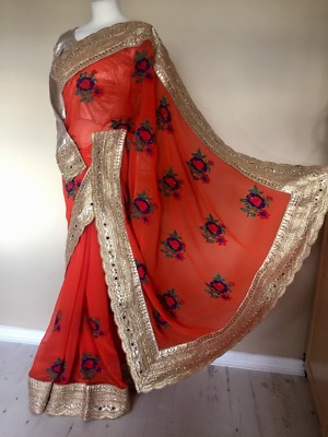 INDISCHE SPIEGELARBEIT ASIATISCHER BRAUTDESIGNER GEORGET SARI/SARI KLEID + BLUSE