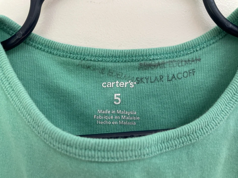 Carter's Kids Girls Love Hearts 100% Cotton Crewneck Short Sleeve Shirt Green 5 - Image 2 of 4