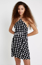Urban Outfitters Marabella Polka Dot Y-Neck Mini Dress Black White Sz XS
