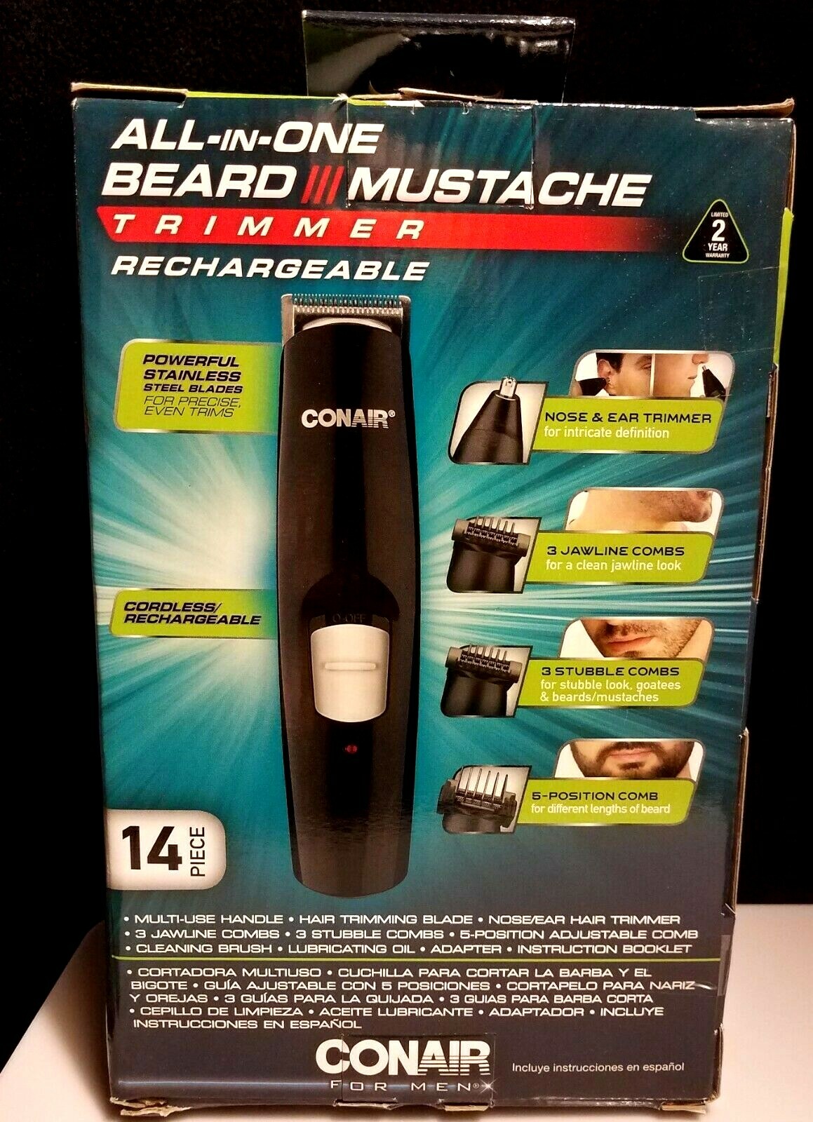 Conair All n One Beard Mustache Trimmer Jawline Nose Ear Stubble Stainless Steel