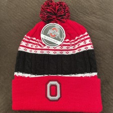 Ohio State OSU Buckeyes Block O Cuffed Knit Winter Beanie Hat Cap Adult Pom NEW