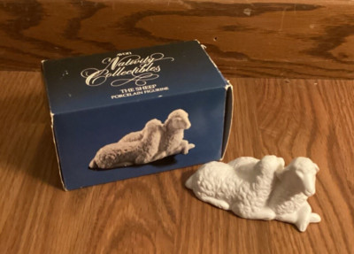 Vintage Avon Nativity Collectibles The Sheep 2 Lambs White Bisque Porcelain 1983