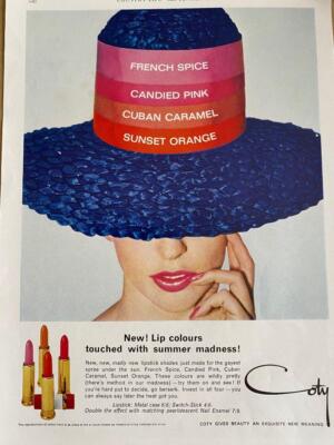1964 ADVERT COTY BEAUTY LIPPENFARBEN LIPPENSTIFT + ALFA ROMEO MOTOR CAR