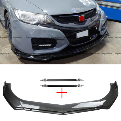 Universal Front Bumper Lip Spoiler Splitter + Strut Rods For Honda Accord