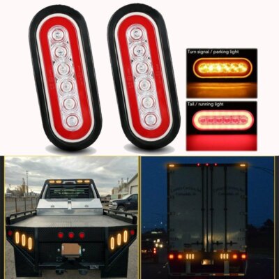 6 Inch Oval Stop Turn Tail Lights Amber Red RV Trailer Truck Aaiwa Oval LED Stop/Turn/Tail Lights - 2 Pack (6 Lights), Amber &amp; Red, 12V For RV/Truck Amber Red RV Truck