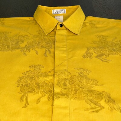 GIANNI VERSACE cotton shirt yellow on yellow I Cavalieri size 48
