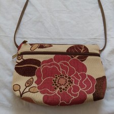 Vintage Danny K Beverly Hills Floral Tapestry Brown Red Crossbody Bag Purse