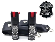 2 Police Magnum pepper spray .50oz black keychain holster defense protection