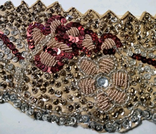 Women's Beaded Belt Made In India New Maybe & Burgundy, Silver & Gold Beads... - Picture 6 of 11