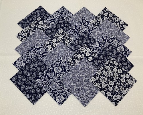 40 4” Navy Blue Floral & Paisley Precut Fabric Quilt Squares Quilting Kit - Picture 6 of 6